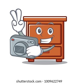 Photographer wooden drawer mascot cartoon