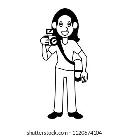 Photographer worker cartoon in black and white