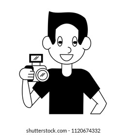 Photographer worker cartoon in black and white