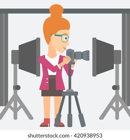 Photographer working with camera on a tripod.
