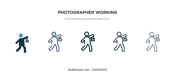 photographer working icon in different style vector illustration. two colored and black photographer working vector icons designed in filled, outline, line and stroke style can be used for web,