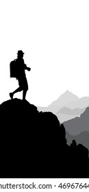 Photographer working in the mountains