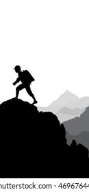 Photographer working in the mountains