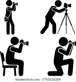 Photographer Working Shooting Camera Tripod Photography Icon Set