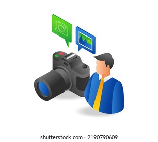 Fotoapparat in isometrischer und flacher Illustration