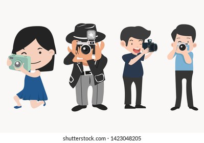 Photographers  with cameras  in different poses