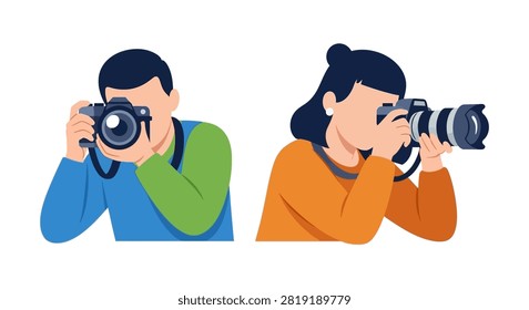 Photographers with cameras flat vector illustration on a white background