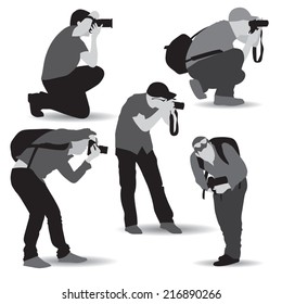 Photographers with equipment at work. Vector illustration