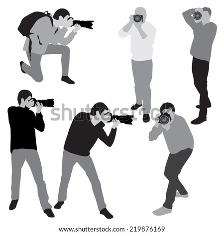 Photographers with equipment at work. Vector illustration