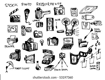 photographers hand drawn symbols set