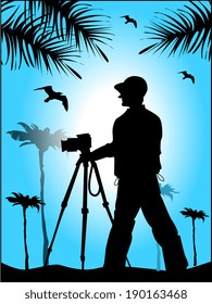 Photographer's silhouette against the blue sky