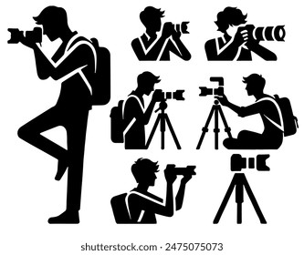 Photographers Silhouette, Ideal for Photography and Art Themes - Flat Vector Illustration