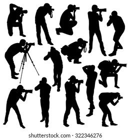 Photographers silhouettes collection isolated on white. Vector illustration