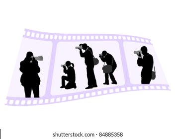 photographers silhouettes on the 35 mm film background