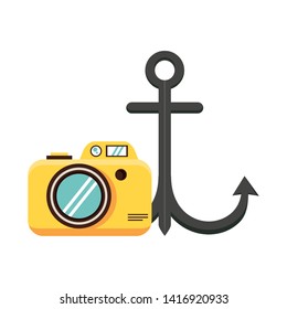 Photographic camera and anchor symbol isolated vector illustration graphic design