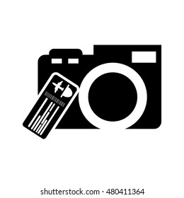 photographic camera and boarding pass  icon