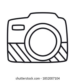 Fotokamerasymbol auf weißem Hintergrund, Linienstil, Vektorgrafik