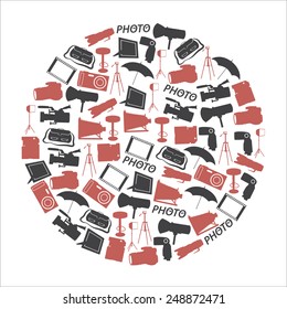 photographic and camera icons set in circle eps10