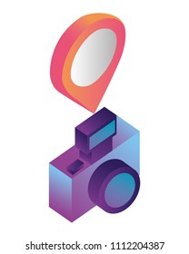 photographic camera with point location isometric icon