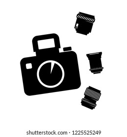 photographic camera with set lens