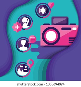 photographic camera with social media icons