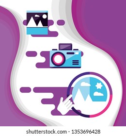photographic camera with social media icons