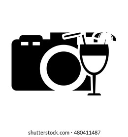 photographic camera and tropical cocktail icon