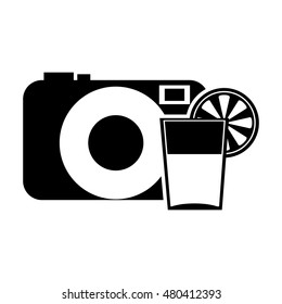 photographic camera and tropical cocktail icon