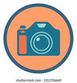 Photographic camera vector flat icon in a round frame 