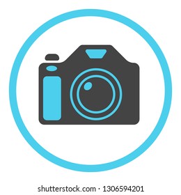 Photographic camera vector icon in a round frame on a white background