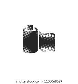 Photographic film icon in halftone style. Black and white monochrome vector illustration.