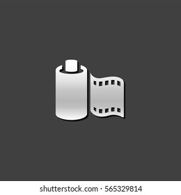 Photographic film icon in metallic grey color style. Photo vintage camera