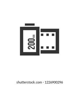 Photographic film icon in thick outline style. Black and white monochrome vector illustration.