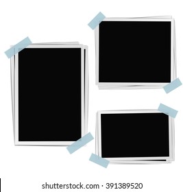 Photographic frames with adhesive tape composition set on white