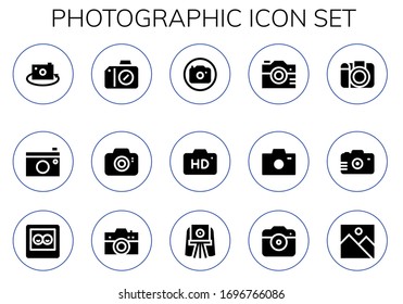photographic icon set. 15 filled photographic icons. Included Picture, Camera, Photo camera, Image icons