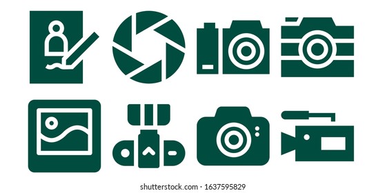 photographic icon set. 8 filled photographic icons. Included Picture, Camera, Photo camera icons