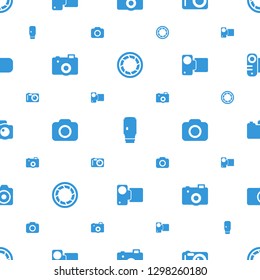 photographic icons pattern seamless white background. Included editable filled camera shutter, camera lensecamera lense, camera icons. photographic icons for web and mobile.