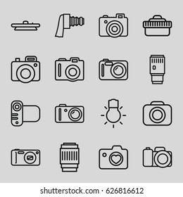 Photographic icons set. set of 16 photographic outline icons such as camera