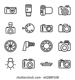 Photographic icons set. set of 16 photographic outline icons such as camera