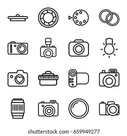 Photographic icons set. set of 16 photographic outline icons such as heart with camera