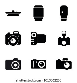 Photographic icons. set of 9 editable filled photographic icons such as camera