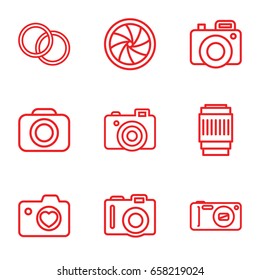 Photographic icons set. set of 9 photographic outline icons such as camera