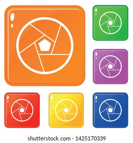 Photographic lens icons set collection vector 6 color isolated on white background