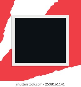 Photographic print with red cut and torn paper. Blank photo frame. Vector illustration