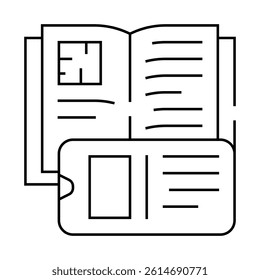 photographing book pages on phone camera line icon vector. photographing book pages on phone camera sign. isolated contour symbol black illustration