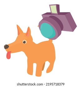 Photographing Dog Icon Isometric Vector. Tongue Out Dog And Photo Camera Icon. Photography, Hobby