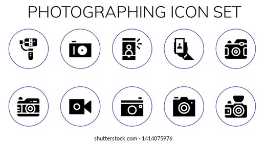 photographing icon set. 10 filled photographing icons.  Simple modern icons about  - Selfie, Photo camera, Camera