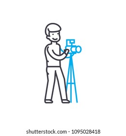 Photographing linear icon concept. Photographing line vector sign, symbol, illustration.