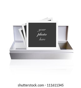 Photographs in a gift box. Vector background design.