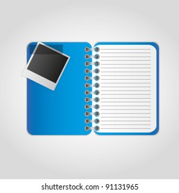 Photographs with notes on the notebook.